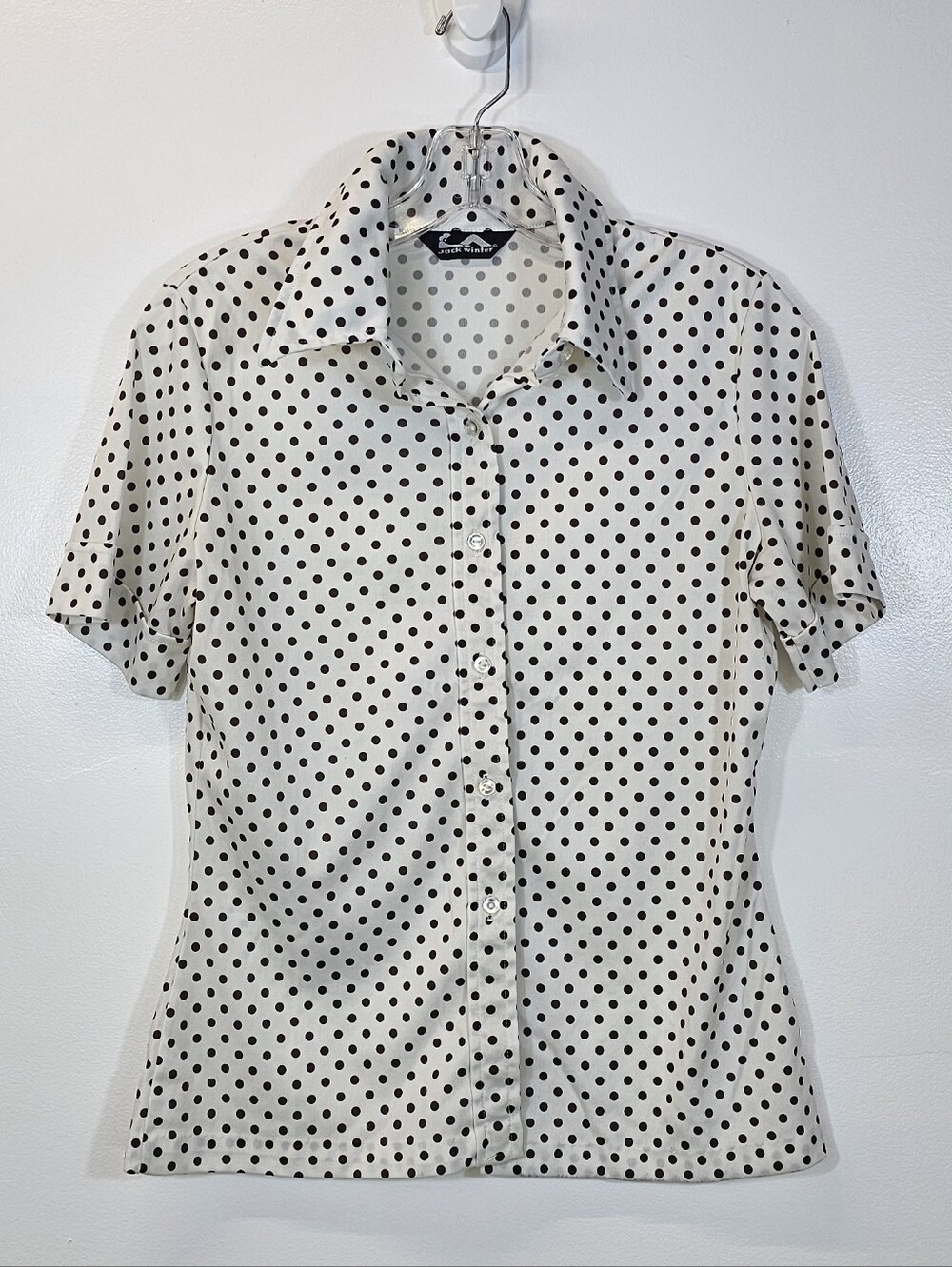 Jack Winter Vintage White Short-Sleeve Button-Down with Brown Polka Dots